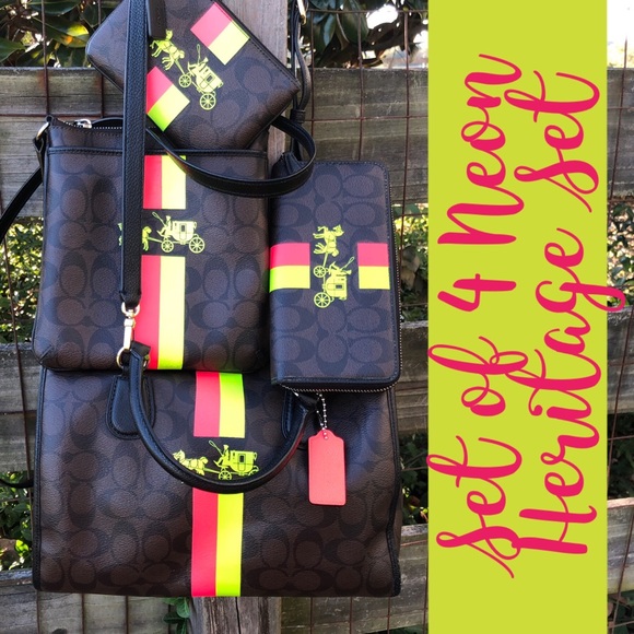 Coach Handbags - Coach Neon Signature Heritage Bag & Wallet Set